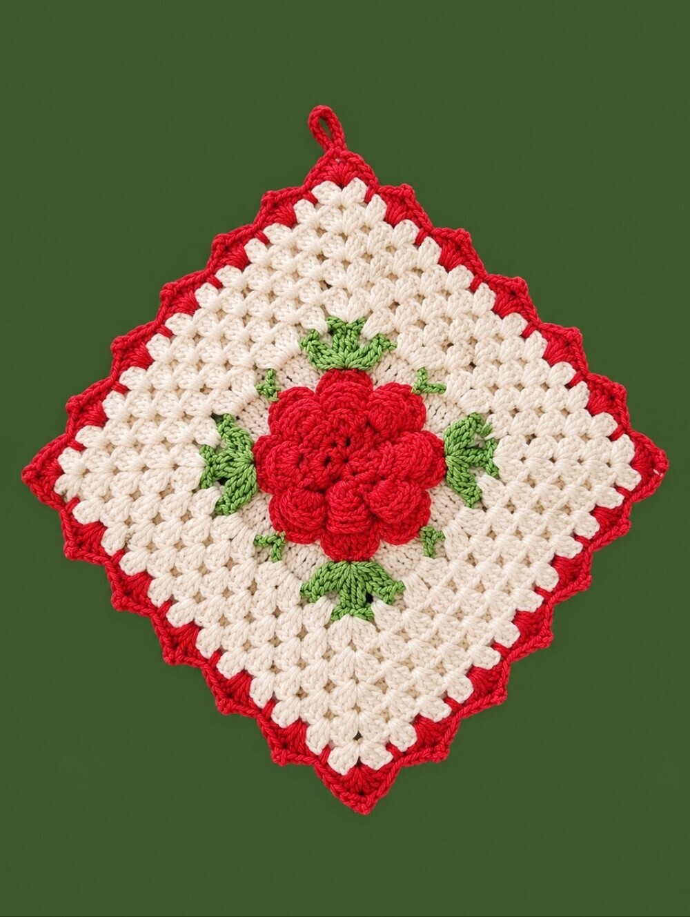 Vintage Hand Crochet Floral Granny Pot Holder